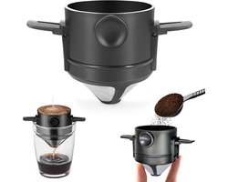Koffiefilter - Koffiefilterhouder - Rvs Koffiefilter - Herbruikbaar - Koffie Dripper - Papierloos Giet Over Koffiedruppelaar - Geschikt Voor Handmatige Bereiding Van Permanente Koffie - Geschikt Voor Thuiskantoor, Reizen, Kamperen - Zwart - 1 Stuk — cadeau in Kookcadeaus