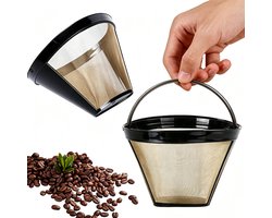 Kaiyaya - Herbruikbare Koffiefilter Set van 2 Stuks - 100 Mesh, RVS Goud - Fijnmazig, Vaatwasserbestendig - voor Koffiezetten, Milieu, Dagelijks - 2 Stuks — cadeau in Kookcadeaus