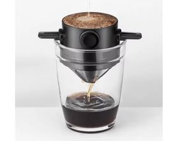Koffiefilter | Koffiefilterhouder | Rvs Koffiefilter | Herbruikbaar | Koffie Dripper | Papierloos Giet Over Koffiedruppelaar | Geschikt Voor Handmatige Bereiding Van Permanente Koffie | Geschikt Voor Thuiskantoor, Reizen, Kamperen | Zwart — cadeau in Kookcadeaus