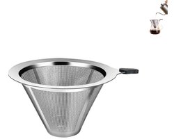 1 stuk - Koffiefilter voor druppelkoffie - Fijn dubbellaags roestvrijstalen koffiefilter - Metalen kegelvormig filter voor opschenken - Filter voor opschenken - Herbruikbaar filter - Geschikt voor het filteren van koffie — cadeau in Kookcadeaus