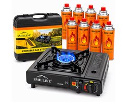 SMH LINE Camping kooktoestel - Incl. 10x Gasflessen - Draagbaar Gasfornuis - Koffer - Noodpakket — cadeau in Sport & Outdoor
