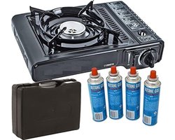 Camping kooktoestel - Draagbaar Gasfornuis - Incl. 4x gasflessen en koffer — cadeau in Sport & Outdoor