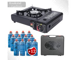 Camping kooktoestel - Draagbaar Gasfornuis - Incl. 12x gasflessen en koffer — cadeau in Sport & Outdoor