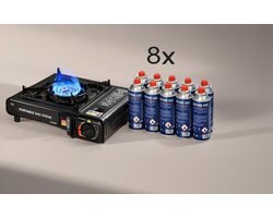 Draagbaar Gasstel met Koffer – Camping Kooktoestel. Camping Gasbrander Set met Opbergkoffer en 8x Butaangas patronen. Portable Gas Stove met Koffer + 8 Butaangasbusjes. Compleet met 8 Gaspatronen. Gas Kooktoestel voor Camping & Outdoor.Noodpakket. — cadeau in Sport & Outdoor