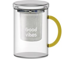 Beker voor kruidenthee met filter - glazen mok voor infusie met staal zeef - 420 ml - Accademia della Tisana - Theebeker met filter, Losse thee, Glazen mok, Infuser, RVS zeef, Hittebestendig glas, Cadeau voor theeliefhebber, Duurzaam drinken — cadeau in Kookcadeaus