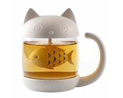 Glazen theebeker met vis thee infuser en zeef, 250 ml — cadeau in Kookcadeaus