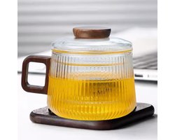 Glazen Theeglas - Theebeker met Zeef - Thee Zetten - Anti-scald Handvat - 200 ml - Transparant Gestreept — cadeau in Kookcadeaus