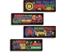 Gaming Houten Borden - Wanddecoratie Gamer - Speelkamer Inrichten - Neon Game Thema - 10 x 29 cm - Neon A — cadeau in Wonen & Interieur