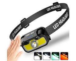 Oplaadbare hoofdlamp - Multifunctionele sensor LED-hoofdlamp - Vislamp voor op het hoofd - Verstelbare hoek - Breed lichtbereik - Superhelder en ultralicht - Ontwerp met dubbele schakelaar - Hoofdlamp voor hardlopen, wandelen, bergbeklimmen - Zwart — cadeau in Sport & Outdoor