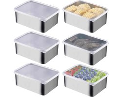 Set van 6 RVS Voedselopslagdozen met Deksel, Stapelbare Maaltijd Prep Dozen voor Vriezer en Oven, 13.5 x 10.5 x 5.5 cm, Ideaal voor Maaltijdplanning en Bewaren van Voedsel — cadeau in Cadeau-ideeën