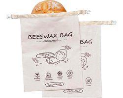 Set van 2 herbruikbare broodzakken van bijenwas - broodzakken voor zelfgebakken brood - bewaarzakken voor zuurdesembrood - linnen bewaarzakken voor voedsel - geschikt voor de vriezer - broodconservering - bakbenodigdheden — cadeau in Koken & Dineren