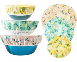Herbruikbare Bijenwas Komhoes - Voedsel Bedekking met Rekband - Elastische Bewaar Wikkel voor Opslagcontainers - Set van 3 — cadeau in Koken & Dineren