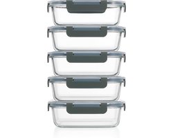 Glazen Verscontainers Set - Bakjes met deksel - Voedsel bewaren - Hittebestendig borosilicaatglas - 5x 370 ml - Transparant — cadeau in Cadeau-ideeën