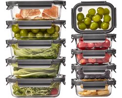 Glazen voedselopslagcontainers met luchtdichte deksels - houd uw voedsel vers en georganiseerd | Set van [1040 ml* 5+400 * 5] Glazen containers voor maaltijdbereiding en opslag — cadeau in Cadeau-ideeën