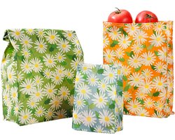 Set Van 3 Staande Bijenwas Zakjes (S M L), Herbruikbaar Katoen Voor Voedsel Bewaren, Praktisch Voor Keuken En Dagelijks Gebruik, Eenvoudig Opbergen En Organiseren, Madelief Design — cadeau in Koken & Dineren