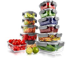 Glazen Vershoudbakjes - Meal Prep Bakjes - Voedsel Bewaren - Stapelbaar en Luchtdicht - Set van 12 - Grijs — cadeau in Cadeau-ideeën