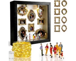 DIY Shadow Box - 25,5x25,5 cm - Mini Fotolijst Met LED - DIY Mini Museum Silhouette Box - Complete Set met 8 Miniatuur Mensjes & 8 Gouden Lijstjes - Frame Display Case - Barokstijl - Vintage fotolijstjes - Valentijn cadeau - Cadeau voor vrouw — cadeau in Wonen & Interieur