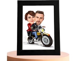 Motor Karikatuur Man & Vrouw - Gepersonaliseerde Karikatuur met Jouw Foto - Cadeau - Verjaardag - Kerst - Kado - Valentijn - Gepersonaliseerd Cadeau — cadeau in Eigen foto/tekst