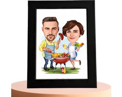 BBQ Karikatuur Man & Vrouw - Gepersonaliseerde Karikatuur met Jouw Foto - Cadeau - Verjaardag - Kerst - Kado - Valentijn - Gepersonaliseerd Cadeau — cadeau in Eigen foto/tekst
