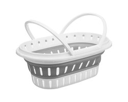 Kipit draagmand wasmand - opvouwbaar - kunststof - 49 Liter - grijs/wit - 58 x 38 x 23 cm - met hengsels - huishoud/camping — cadeau in Cadeau-ideeën