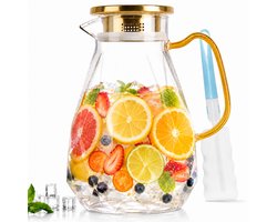 BOTC Karaf van glas - Waterkan met deksel - 2,2 L - Ijstheekan met borstel - Hittebestendige Borosilicaatkan — cadeau in Koken & Dineren