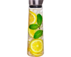 Krumble Karaf van glas - Waterkan - Met deksel - 10,5 x 33 cm (dxh) - 1,5 liter - Glas en RVS — cadeau in Koken & Dineren