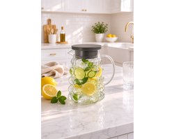 Mevaz Glazen Karaf 1800 ml – Waterkaraf met Deksel en Handvat – Sapkan voor Water, Sap & Ijsthee – Transparant Elegant Design — cadeau in Koken & Dineren