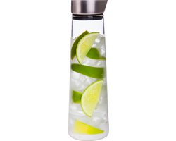 Krumble Karaf van glas - 1000ml - 1 liter - 33 x 9,5 cm (dxh) - Glazen waterfles - Waterkan met deksel - RVS - Tafel water — cadeau in Koken & Dineren