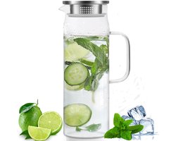 Waterkan met deksel 1,5L - Extra stevig glas - Past perfect in koelkastdeur - Vaatwasser bestendig - Schenkkan - Theekan — cadeau in Koken & Dineren