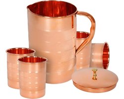 Luxe puur koperen kan met 4 glaasjes goud — cadeau in Koken & Dineren