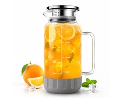 BOTC Karaf van glas - 2L - IJstheekan - Antislip - Siliconen bodem en nauwkeurige Schaalverdeling - voor Koelkast - Grijs — cadeau in Koken & Dineren