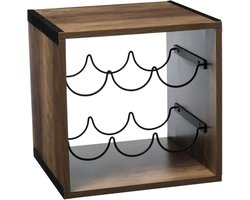 5Five Houten flessenrek/wijnrek - voor 6 flessen - 31 x 31 x 31 cm - donkerbruin - Wijnfles houder — cadeau in Wonen & Interieur