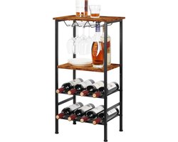 Wijnrek Vrijstaande Vloer Wijnbar Rack met Glazen Houder en Tafelblad 8 Fles Houten Wijntafels Met Rekken 4 Tier Wijnfles Organizer Display Opbergstandaard, Rustiek Bruin — cadeau in Cadeau-ideeën