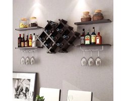 Wijnrek - Wand gemonteerd Wijnrek - Set van 5 - Wijnfles Plank Set Met Glazen Houder - Muur wijnrek — cadeau in Wonen & Interieur