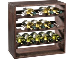 Houten wijnflessen rek/wijnrek vierkant voor 15 flessen 25 x 50 x 50 cm - Woonaccessoires/decoratie - Wijnflesrekken/wijnflessenrekken/wijnrekken - Rek/houder voor wijnflessen — cadeau in Wonen & Interieur
