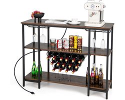 COSTWAY Wijnrek met glazen houder en planken, 3 niveaus, flessenrek met stopcontacten, voor 15 wijnflessen, industri毛le en vrijstaande wijnkast voor thuis, keuken, bar, 113 x 35 x 85 cm — cadeau in Cadeau-ideeën