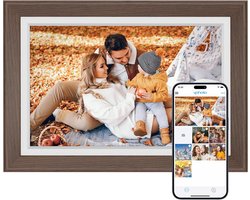 Digitale fotolijst - Foto display - Herinneringen delen - WiFi verbinding - 10 inch - Bruin — cadeau in Wonen & Interieur