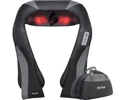 Auronic Shiatsu Massagekussen - Elektrisch Nekmassage Apparaat - Infrarood Warmtefunctie - Nek en Schouder - Inclusief Draagtas - Massage Apparaten - Zwart/Grijs — cadeau in Verzorging