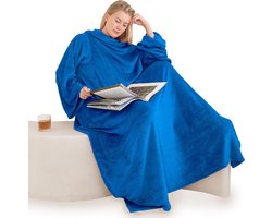 Fleece Deken Met Mouwen - Volwassenen En Kinderen - Blauw - Tv-Deken - 180 x 135 cm - Plaid — cadeau in Wonen & Interieur