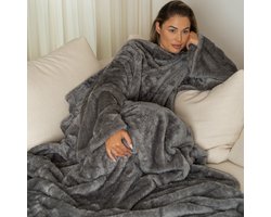 Fleece Deken met Mouwen - Plaid met Mouwen - Hoodie Deken - Hoodie Blanket - Huggle Hoodie - Snuggle Hoodie - Dekens - TV Deken - Grijs - Dames en Heren - Volwassenen - 180x130 cm - Noodpakket - Kerstcadeau - Snuggie Moment — cadeau in Wonen & Interieur