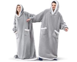 CALIYO Fleece Deken - Hoodie Deken - Blanket met Mouwen en Capuchon – Dames & Heren - Sherpa Fleece – TV Deken - Bank Deken - 200 x 150cm - Grijs — cadeau in Wonen & Interieur