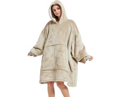 Badrock Hoodie deken - Fleece deken met mouwen en capuchon – Oversized hoodie deken met mouwen – Fleece TV deken – Draagbare deken - Plaid met mouwen – hoodie blanket - Warm & zacht – Fleece poncho – Beige — cadeau in Wonen & Interieur