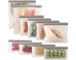 Silicone Voedsel Opslag zakjes - Herbruikbare gallon - diepvrieszakken, ritssluiting lekvrije herbruikbare gallon - Top Ziplock Tassen - zakken voor het marineren van vlees, fruit, sandwiches, snacks, 2 gallon-zakken + 4 kwartzakken + 4 snackzakken — cadeau in Cadeau-ideeën