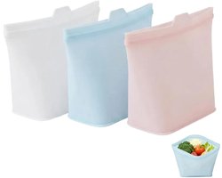 Set van 3 -siliconen voedselbewaarzakken - Herbruikbare diepvrieszakken - Roze 、 Wit 、 Blauw - 17,3*12*9 cm - Geschikt voor koelkasten en magnetrons - Handig voor dagelijks gebruik en op reis — cadeau in Cadeau-ideeën
