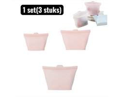 1 set(3 stuks) - Boterhamzakjes - Voedselbewaarzakken - Siliconen Voedsel Bewaarzakken - Luchtdichte Groente en Fruit Zakken - Herbruikbare Keuken Opbergzakken -500ml+1000ml+1500ml - Roze — cadeau in Cadeau-ideeën