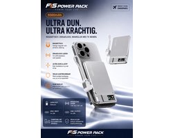 Ultra Slank Aluminium Magnetische Draadloze Powerbank 5000mAh / 10000mAh –Snellader-Fast Charging, Led Display, Portable, Ultra Slim 22.5W Snelladen – 15W MagSafe Draadloos – FS Power Pack Aluminium – Telefoonstandaard – LED Display – Oranje/Zilver — cadeau in Elektronica