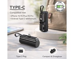 Universeel Draagbare Mini Power Bank FS Power Pack Mini Power Bank 5000mAh – Sleutelhanger Powerbank – Ultra Compact – Snelladen 2.1A – Type-C In/Output – Pocket Noodoplader voor Smartphone – Reizen & Onderweg-iPhone/Samsung Cadeau Nieuwjaar — cadeau in Elektronica