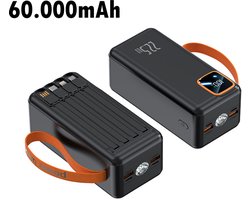 De Beste Gadgets Powerbank 60.000mAh – 22.5W Snelladen – 4 Ingebouwde Kabels – USB-C, Lightning & Micro-USB – Draagbare Oplader voor iPhone, Samsung, iPad & Meer — cadeau in Elektronica