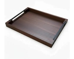Dienblad XL Hout 53x43 cm — Acaciahout Rechthoekig — Met Stevige Metalen Handgrepen — Extra Groot voor Ontbijt op Bed, Serveerplaat, Schootdienblad — Belgisch Merk Les Plaisirs du Chef — cadeau in Koken & Dineren