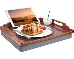 Houten Bedtafel - Laptoptablet Houder - Ontbijten in Bed - Afneembaar Kussen - 43 x 33 cm - Houtkleur — cadeau in Cadeau-ideeën